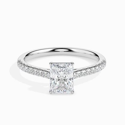 Classic Rectangular Radiant Solitaire  0.50 To 3.00 Carat Diamond Ring With Side Stones - White Gold
