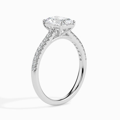 Classic Rectangular Radiant Solitaire  0.50 To 3.00 Carat Diamond Ring With Side Stones - White Gold