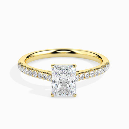 Classic Rectangular Radiant  Solitaire  0.50 To 3.00 Carat Diamond Ring With Side Stones - Yellow Gold