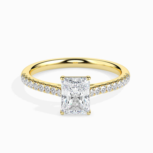 Classic Rectangular Radiant  Solitaire  0.50 To 3.00 Carat Diamond Ring With Side Stones - Yellow Gold