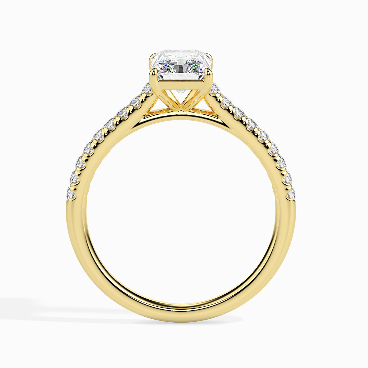 Classic Rectangular Radiant  Solitaire  0.50 To 3.00 Carat Diamond Ring With Side Stones - Yellow Gold