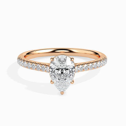Classic Pear Solitaire  0.50 To 3.00 Carat Diamond Ring With Side Stones - Rose Gold