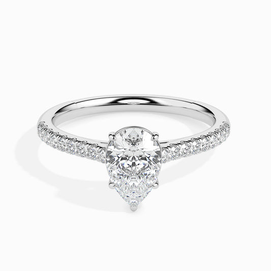 Classic Pear Solitaire  0.50 To 3.00 Carat Diamond Ring With Side Stones - White Gold
