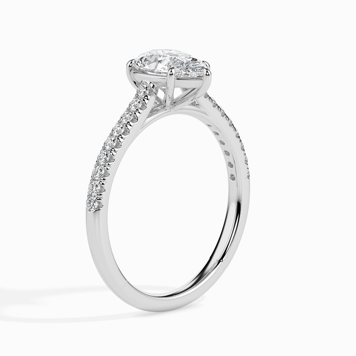 Classic Pear Solitaire  0.50 To 3.00 Carat Diamond Ring With Side Stones - White Gold
