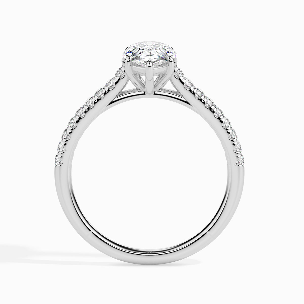 Classic Pear Solitaire  0.50 To 3.00 Carat Diamond Ring With Side Stones - White Gold