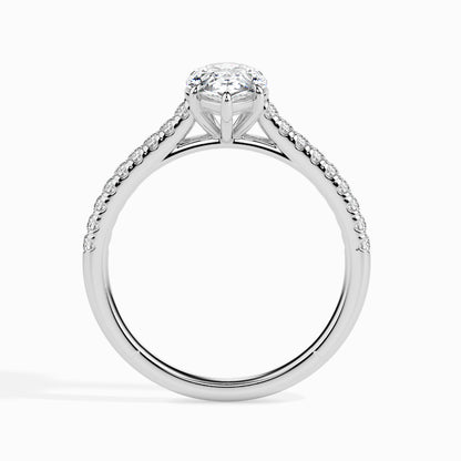 Classic Pear Solitaire  0.50 To 3.00 Carat Diamond Ring With Side Stones - White Gold