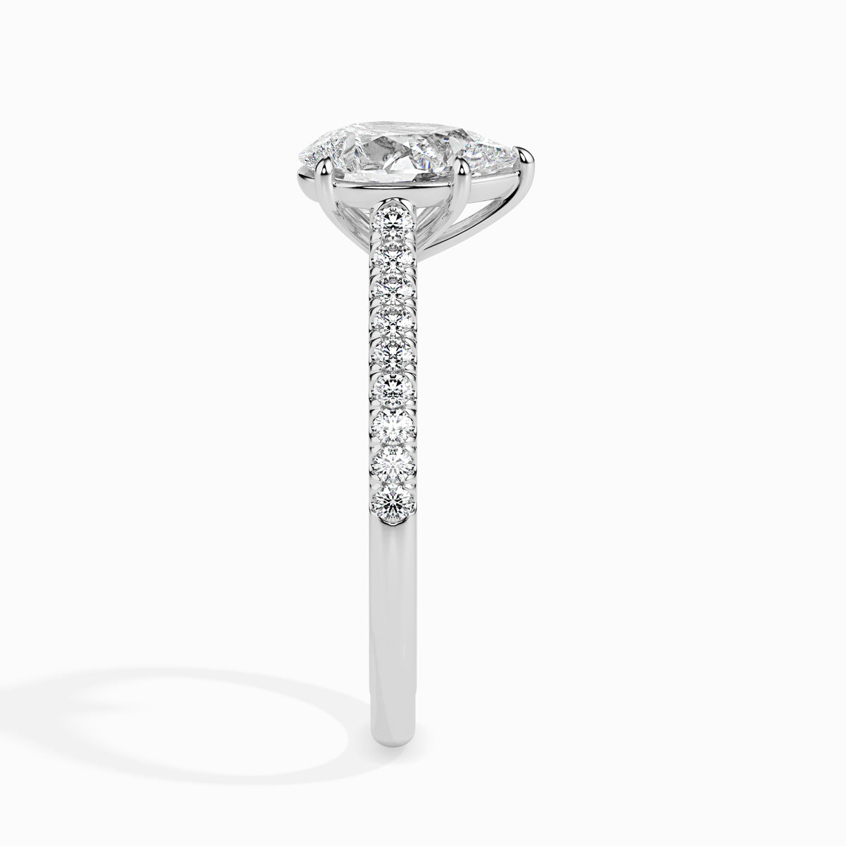Classic Pear Solitaire  0.50 To 3.00 Carat Diamond Ring With Side Stones - White Gold