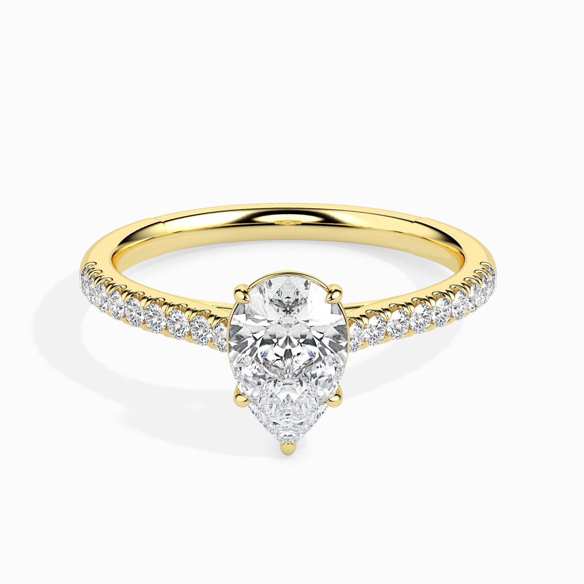 Classic Pear Solitaire  0.50 To 3.00 Carat Diamond Ring With Side Stones - Yellow Gold