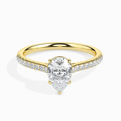 Classic Pear Solitaire  0.50 To 3.00 Carat Diamond Ring With Side Stones - Yellow Gold