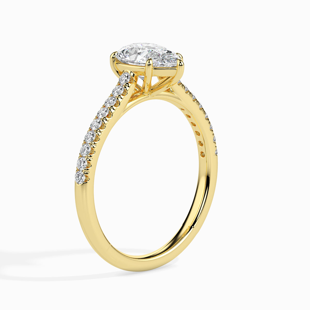 Classic Pear Solitaire  0.50 To 3.00 Carat Diamond Ring With Side Stones - Yellow Gold