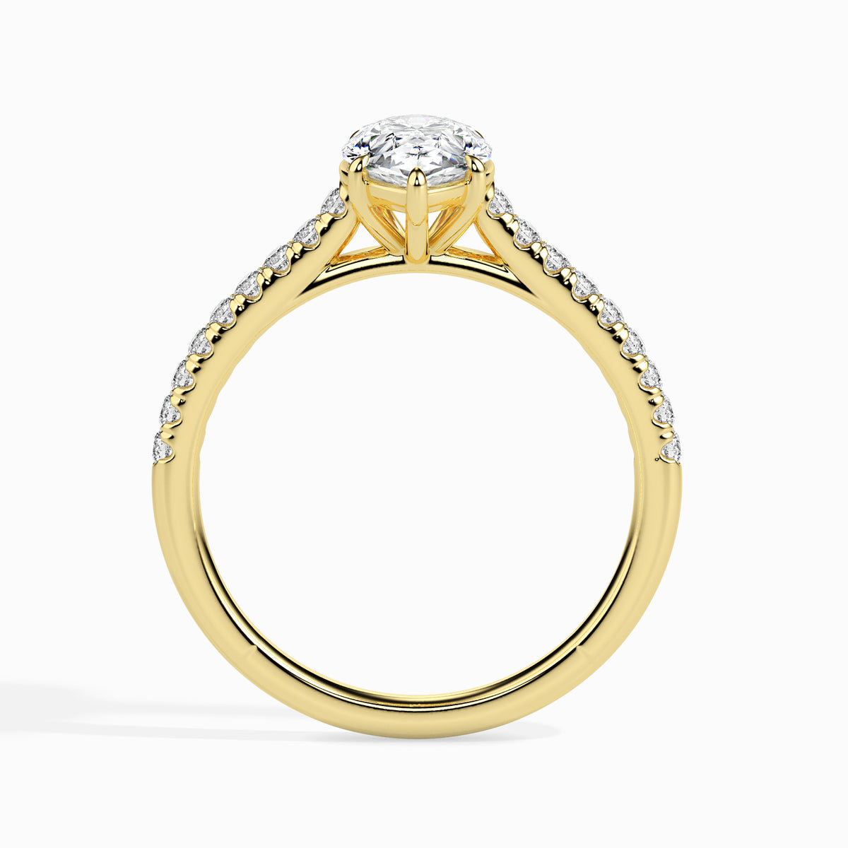 Classic Pear Solitaire  0.50 To 3.00 Carat Diamond Ring With Side Stones - Yellow Gold