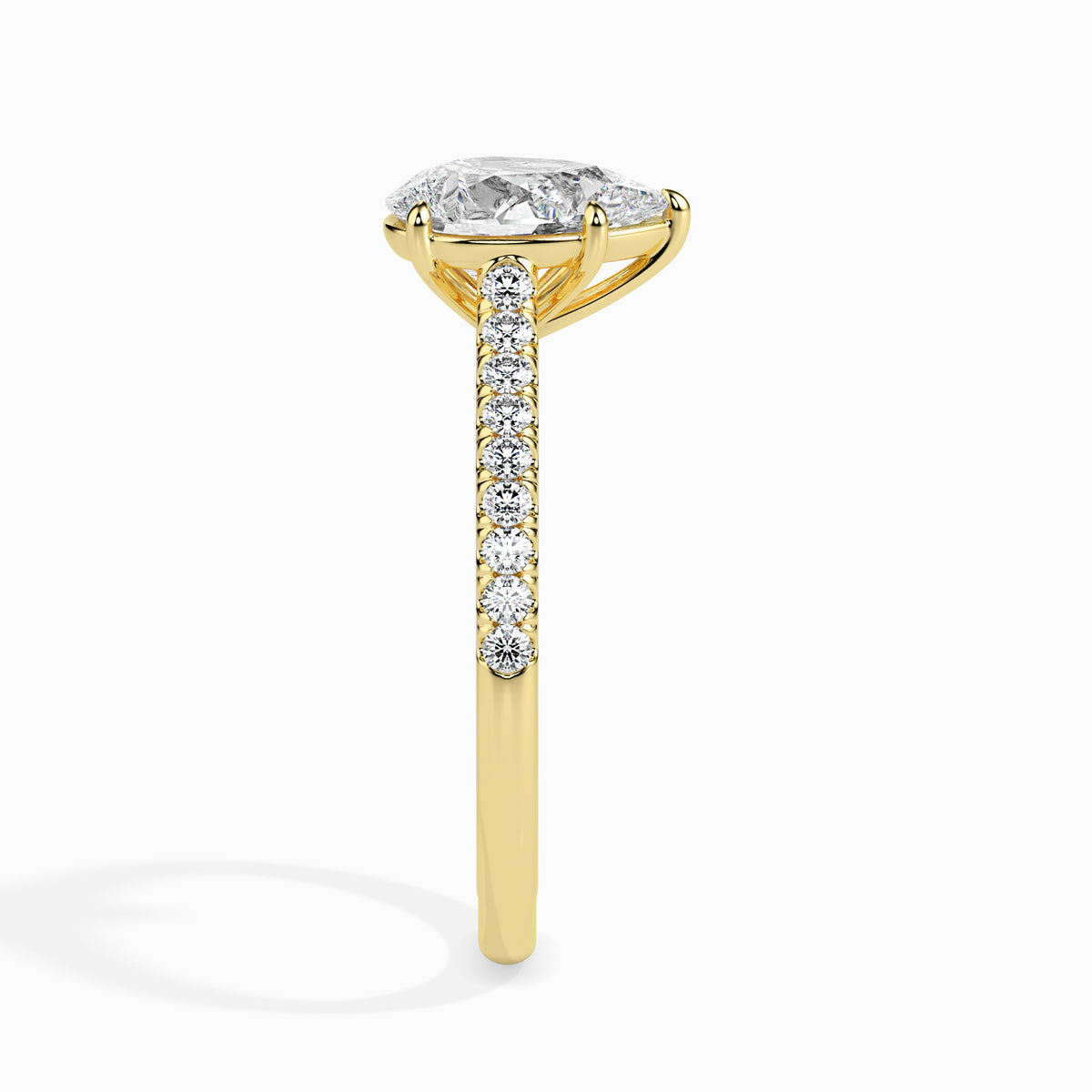 Classic Pear Solitaire  0.50 To 3.00 Carat Diamond Ring With Side Stones - Yellow Gold