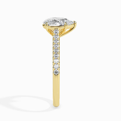 Classic Pear Solitaire  0.50 To 3.00 Carat Diamond Ring With Side Stones - Yellow Gold