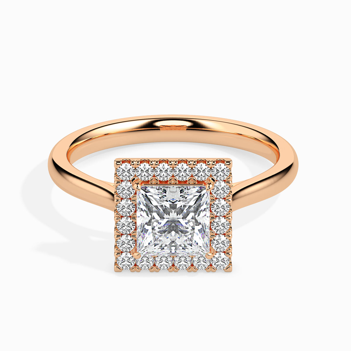 Classic Halo Princess Solitaire  0.50 To 3.00 Carat Diamond Ring - Rose Gold