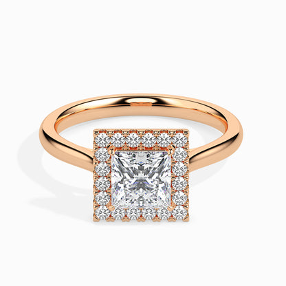 Classic Halo Princess Solitaire  0.50 To 3.00 Carat Diamond Ring - Rose Gold