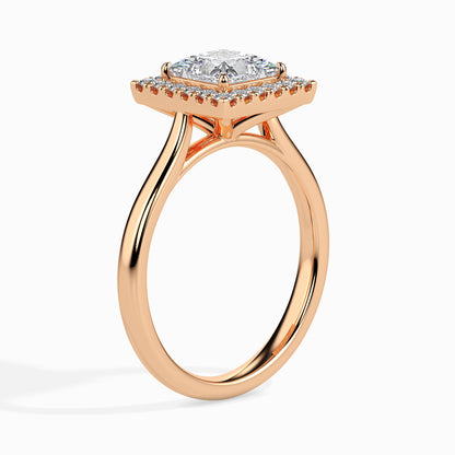 Classic Halo Princess Solitaire  0.50 To 3.00 Carat Diamond Ring - Rose Gold