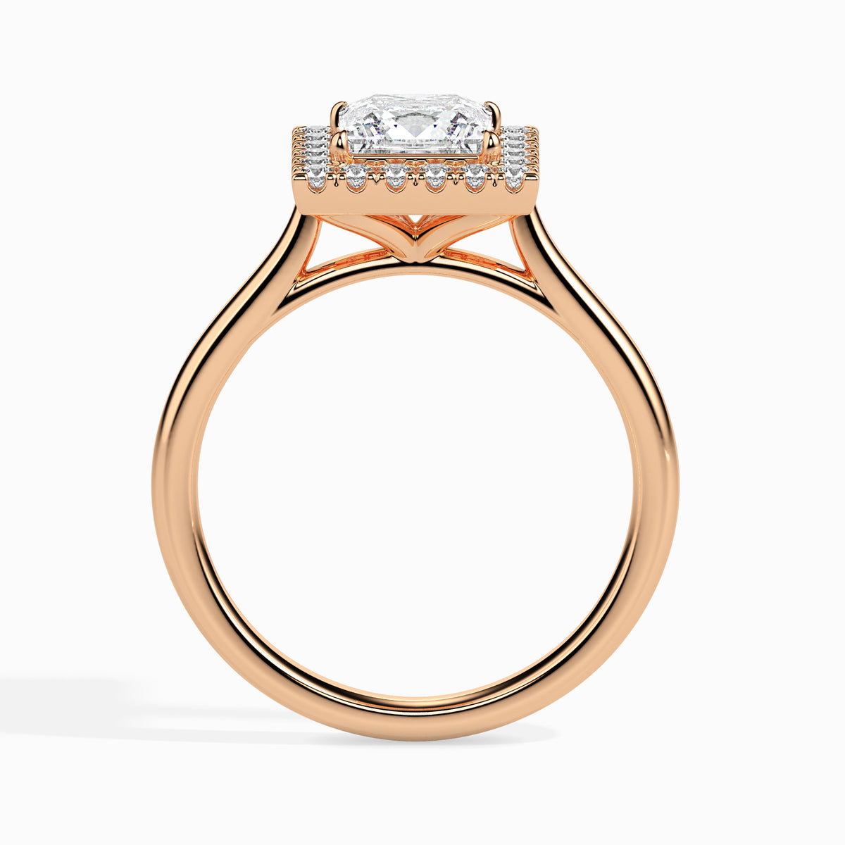 Classic Halo Princess Solitaire  0.50 To 3.00 Carat Diamond Ring - Rose Gold