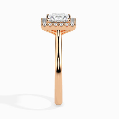 Classic Halo Princess Solitaire  0.50 To 3.00 Carat Diamond Ring - Rose Gold