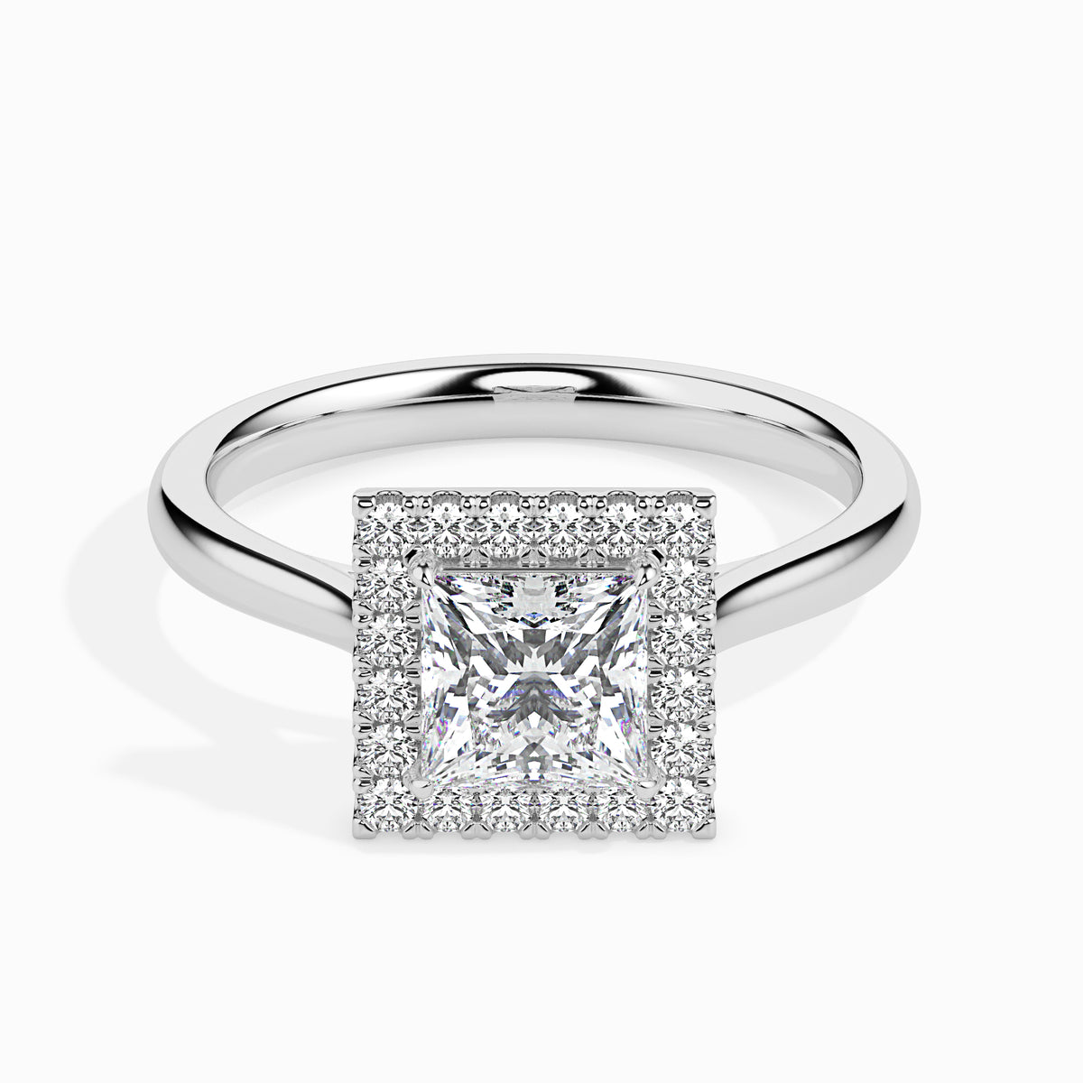 Classic Halo Princess Solitaire  0.50 To 3.00 Carat Diamond Ring - White Gold