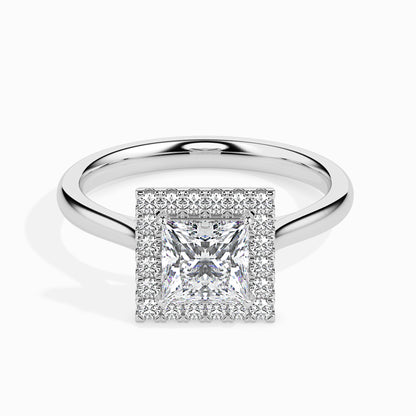 Classic Halo Princess Solitaire  0.50 To 3.00 Carat Diamond Ring - White Gold