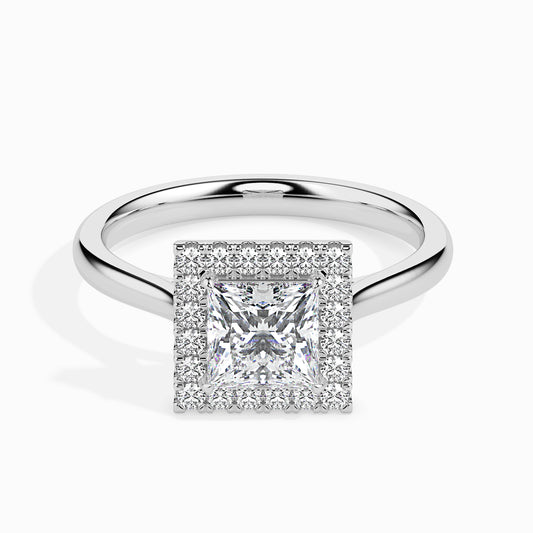 Classic Halo Princess Solitaire  0.50 To 3.00 Carat Diamond Ring - White Gold