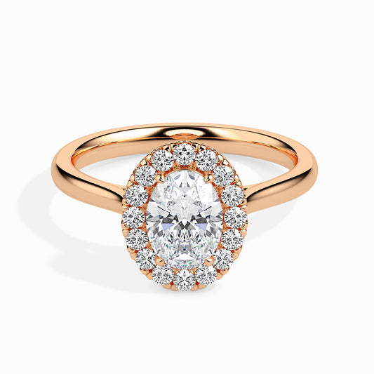 Classic Halo Oval Solitaire  0.50 To 3.00 Carat Diamond Ring - Rose Gold