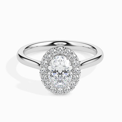 Classic Halo Oval Solitaire  0.50 To 3.00 Carat Diamond Ring - White Gold