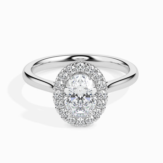 Classic Halo Oval Solitaire  0.50 To 3.00 Carat Diamond Ring - White Gold