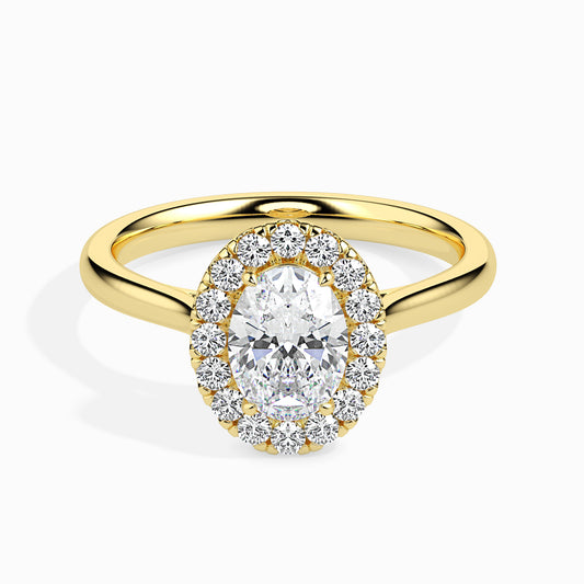Classic Halo Oval Solitaire  0.50 To 3.00 Carat Diamond Ring - Yellow Gold