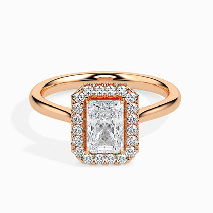 Classic Halo Rectangular Radiant Solitaire  0.50 To 3.00 Carat Diamond Ring - Rose Gold
