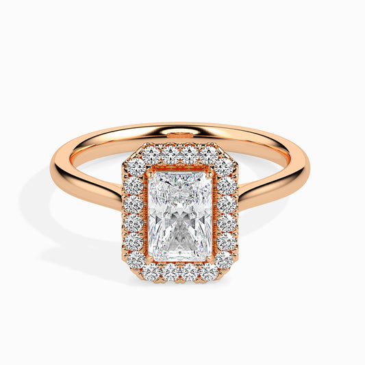 Classic Halo Rectangular Radiant Solitaire  0.50 To 3.00 Carat Diamond Ring - Rose Gold