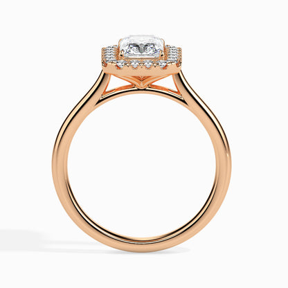 Classic Halo Rectangular Radiant Solitaire  0.50 To 3.00 Carat Diamond Ring - Rose Gold
