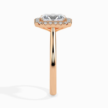 Classic Halo Rectangular Radiant Solitaire  0.50 To 3.00 Carat Diamond Ring - Rose Gold