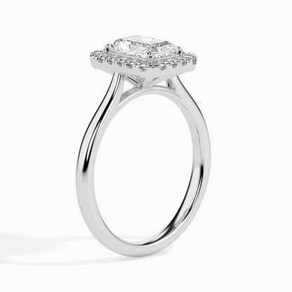 Classic Halo Rectangular Radiant Solitaire  0.50 To 3.00 Carat Diamond Ring - White Gold