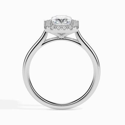 Classic Halo Rectangular Radiant Solitaire  0.50 To 3.00 Carat Diamond Ring - White Gold