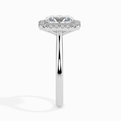 Classic Halo Rectangular Radiant Solitaire  0.50 To 3.00 Carat Diamond Ring - White Gold