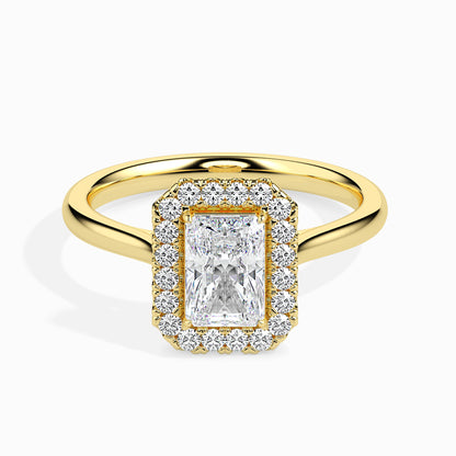 Classic Halo Rectangular Radiant Solitaire  0.50 To 3.00 Carat Diamond Ring - Yellow Gold