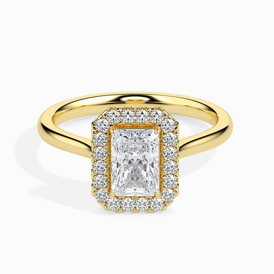 Classic Halo Rectangular Radiant Solitaire  0.50 To 3.00 Carat Diamond Ring - Yellow Gold