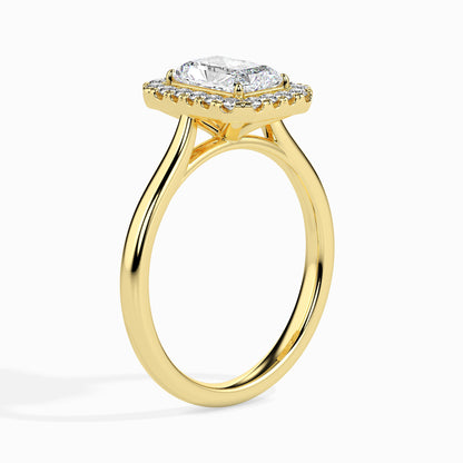 Classic Halo Rectangular Radiant Solitaire  0.50 To 3.00 Carat Diamond Ring - Yellow Gold