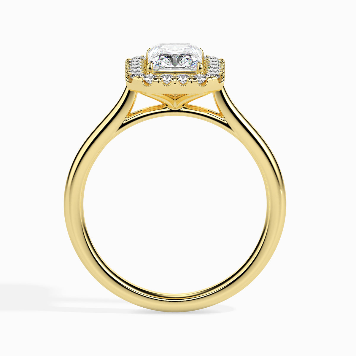 Classic Halo Rectangular Radiant Solitaire  0.50 To 3.00 Carat Diamond Ring - Yellow Gold