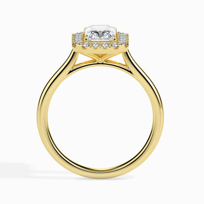 Classic Halo Rectangular Radiant Solitaire  0.50 To 3.00 Carat Diamond Ring - Yellow Gold