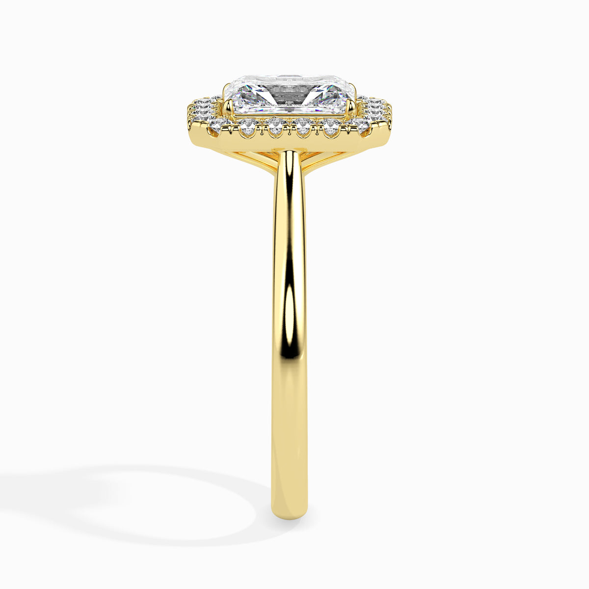 Classic Halo Rectangular Radiant Solitaire  0.50 To 3.00 Carat Diamond Ring - Yellow Gold