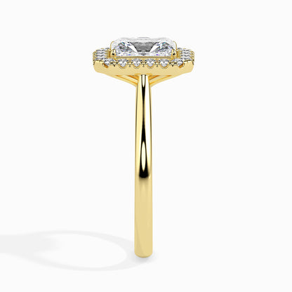Classic Halo Rectangular Radiant Solitaire  0.50 To 3.00 Carat Diamond Ring - Yellow Gold