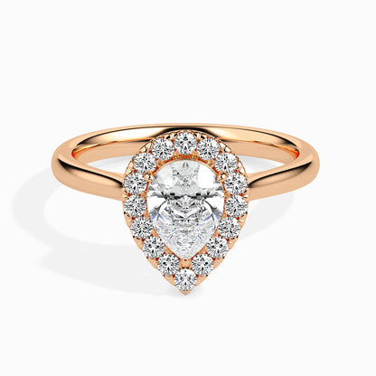 Classic Halo Pear Solitaire  0.50 To 3.00 Carat Diamond Ring - Rose Gold