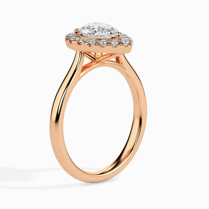 Classic Halo Pear Solitaire  0.50 To 3.00 Carat Diamond Ring - Rose Gold