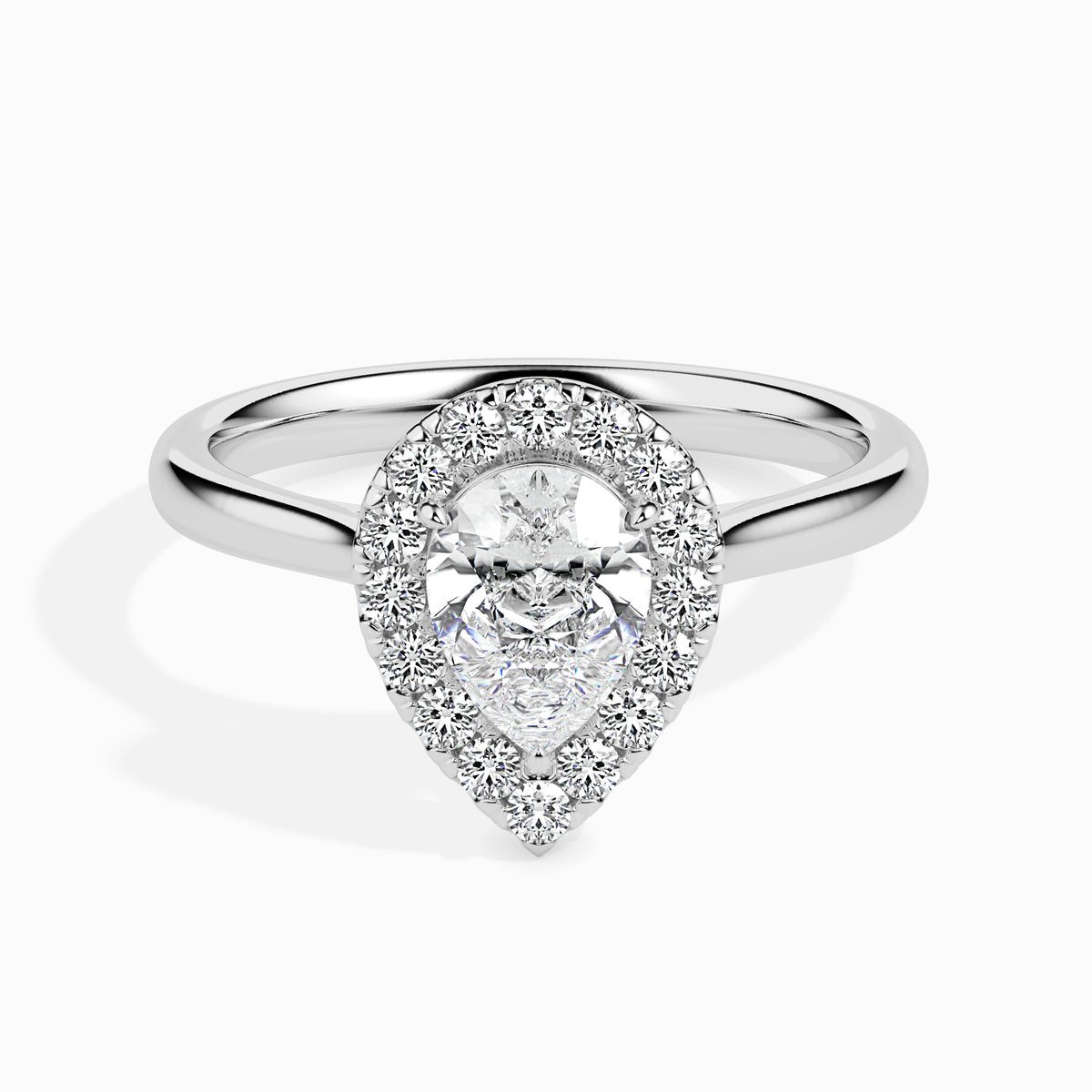 Classic Halo Pear Solitaire  0.50 To 3.00 Carat Diamond Ring - White Gold