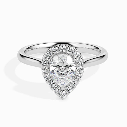 Classic Halo Pear Solitaire  0.50 To 3.00 Carat Diamond Ring - White Gold