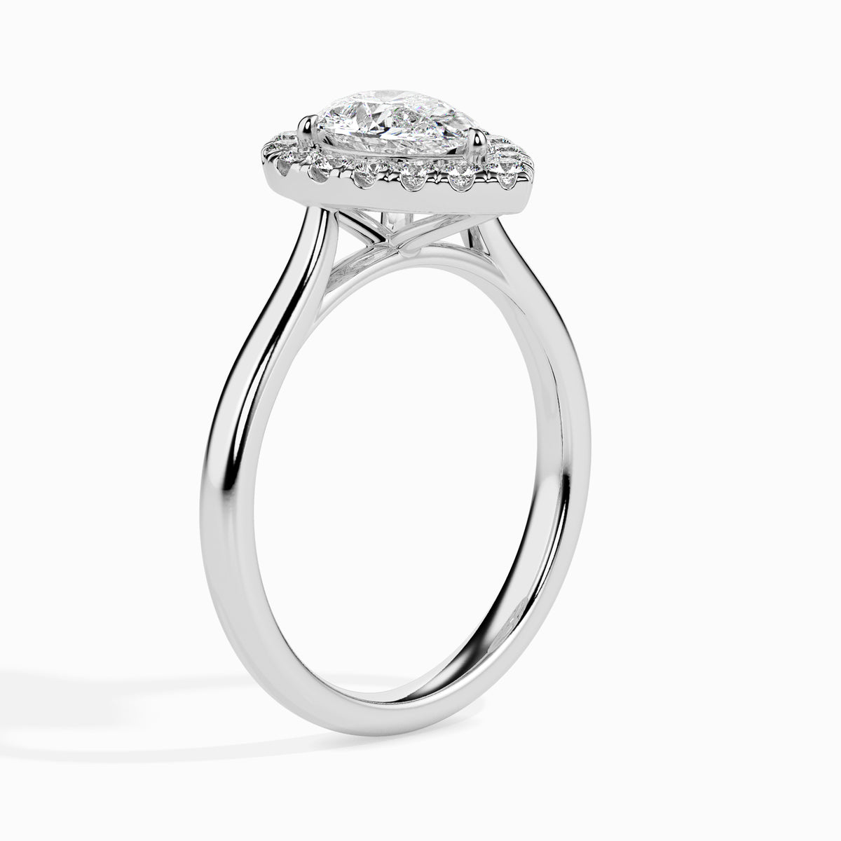 Classic Halo Pear Solitaire  0.50 To 3.00 Carat Diamond Ring - White Gold