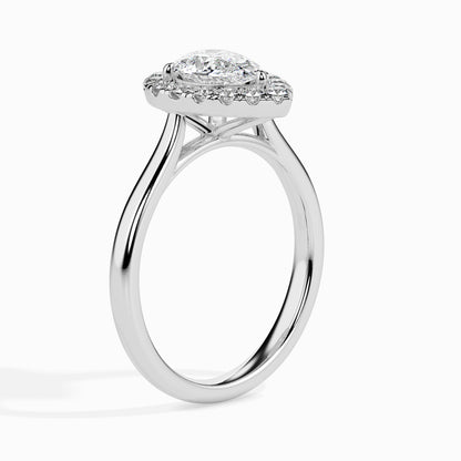 Classic Halo Pear Solitaire  0.50 To 3.00 Carat Diamond Ring - White Gold