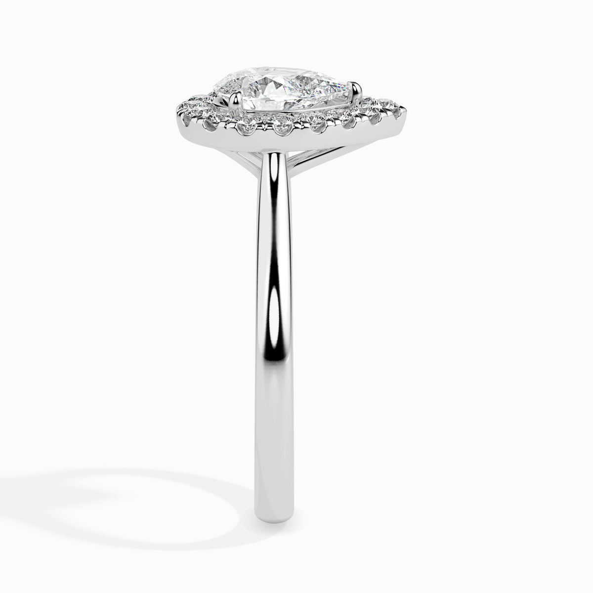 Classic Halo Pear Solitaire  0.50 To 3.00 Carat Diamond Ring - White Gold